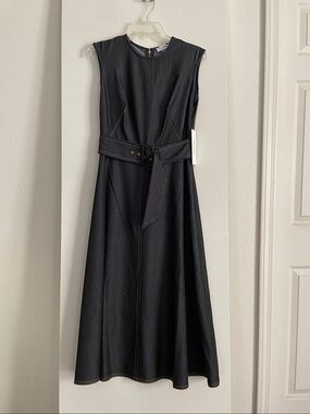 Sz 2: Calvin Klein Classic Sleeveless A Line Flowy Midi Dress  Navy  Blue NWT